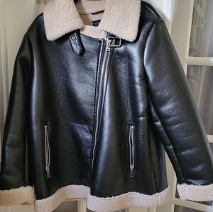 Womens" Sanctuary Cream Sherpa Moto Jacket